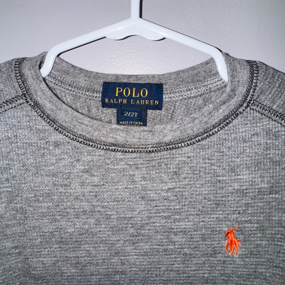 Polo Ralph Lauren Boys 2T Grey Longsleeve Shirt Orange Pony - Picture 2 of 3